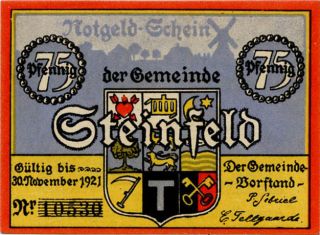 Germany 75 Pfennig 1921 Notgeld Steinfeld Nr10530 photo