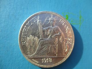 1913a French Indo - China Piastre,  Xf photo