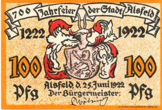 Xx - Rare 100 Pfennig German Notgeld Banknote Alsfeld 1922 Unc photo