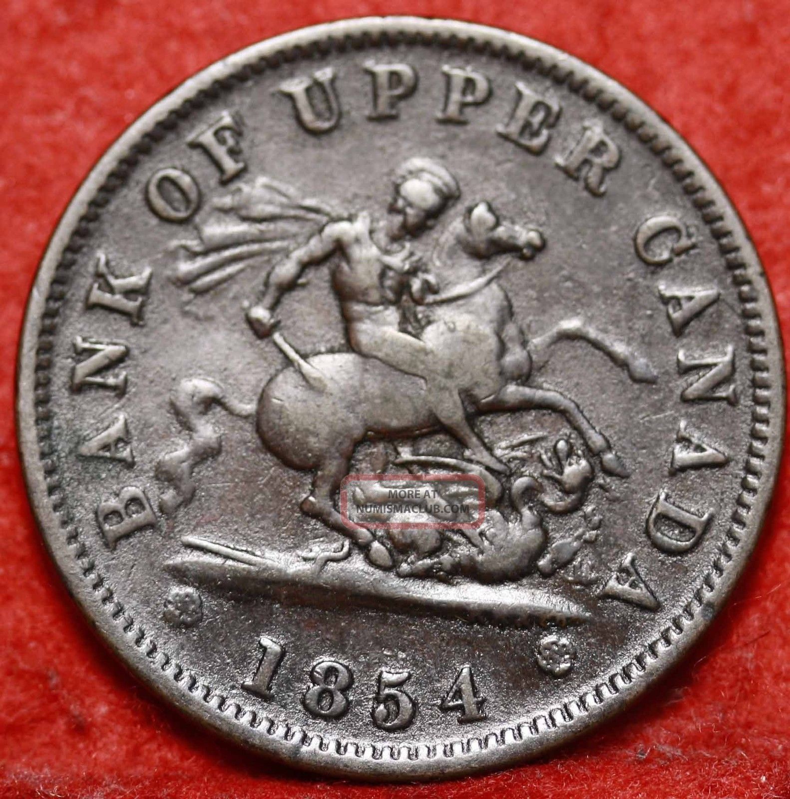 1854 Canada One Penny Bank Token Foreign Coin S/h Coins: Canada photo