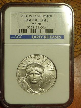 2008 - W Platinum Eagle Ms 70 1oz P100 ($100) Early Release photo