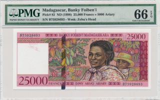Banknote Banky Foiben ' I Madagascar 25000 Francs Nd (1998) Pmg 66 Epq photo