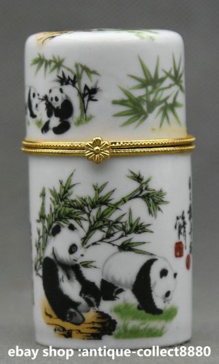 79mm Chinese Colour Porcelain National Treasure Panda Bamboo Vogue Toothpick Box photo