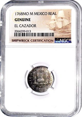 1768 Mo M Mexico 1 Reales Pillar Coin El Cazador Shipwreck Ngc Certified photo