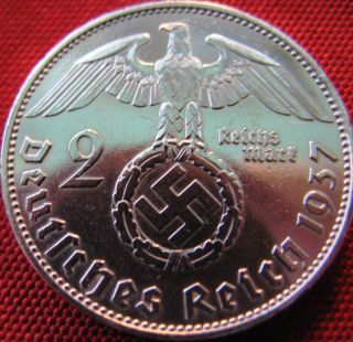 Nazi German 2 Reichsmark 1937 - A Silver Coin Third Reich Eagle Swastika photo