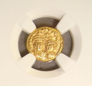 Ad 613 - 641 Heraclius & Her.  Constantine Ancient Byzantine Gold Solidus Ngc Au photo