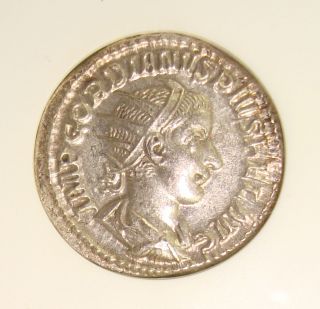 Ad 238 - 244 Gordian Iii Ancient Roman Silver Double - Denarius Anacs Ms62 photo