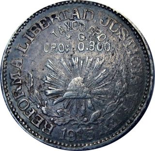 1915 Mexico Revolution 1 Peso Taxco Guerrero - Great Silver Coin - Km: 674 photo
