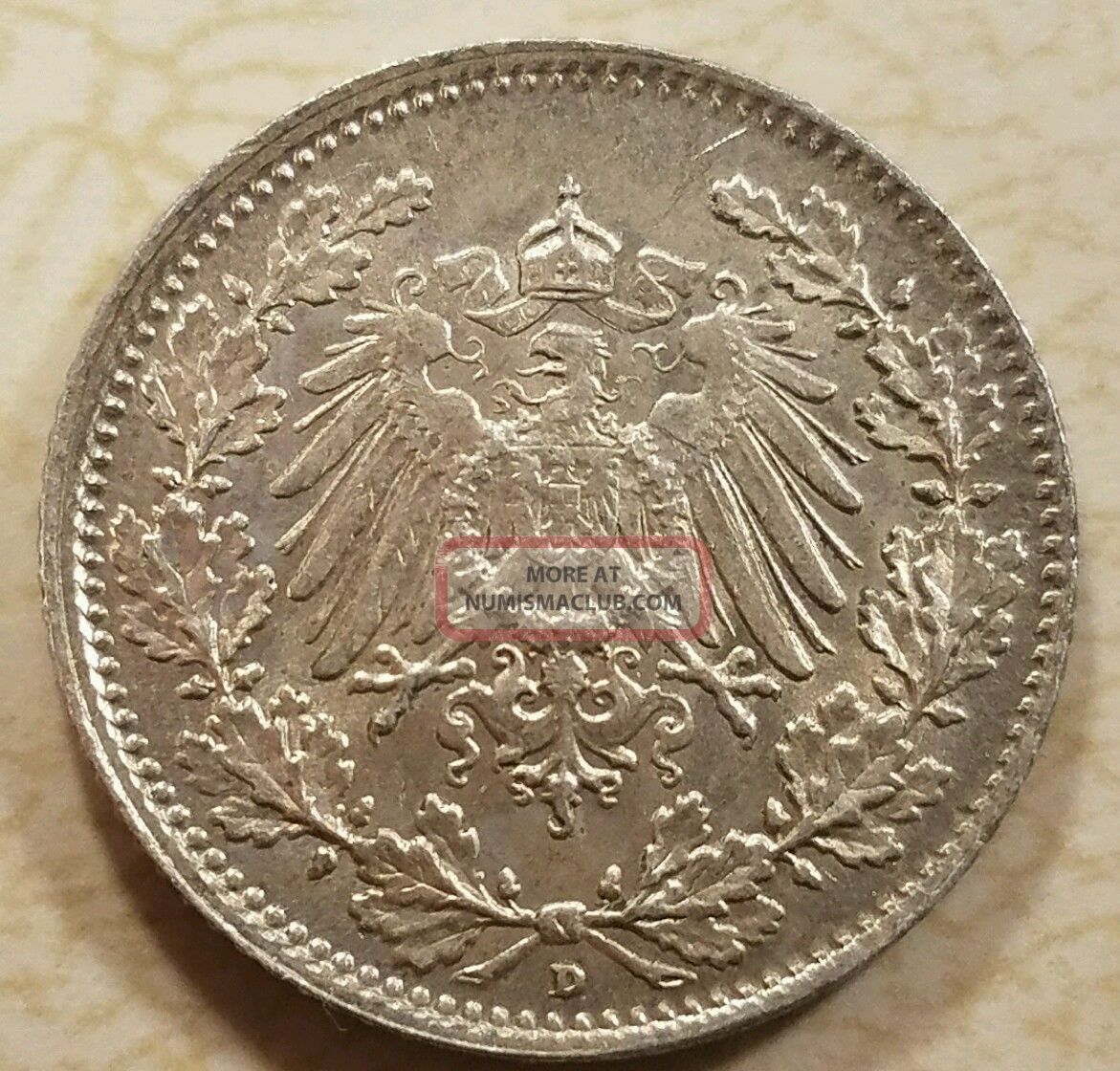 1916 D German Empire 1871 1922 Silver Half 1 2 Mark Coin 1916-d-german-empire-1871-1922-silver-half-1-2-mark-coin