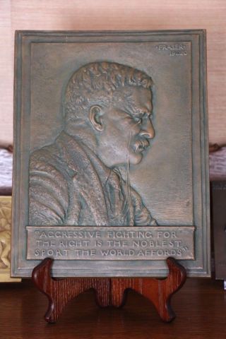 1920 Theodore Roosevelt Memorial Bas - Relief Bronze Plaque,  James Earle Fraser photo