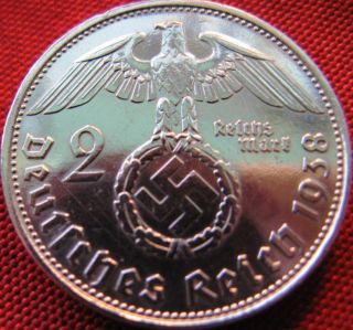 Nazi German 2 Reichsmark 1938 - B Silver Coin Third Reich Eagle Swastika photo