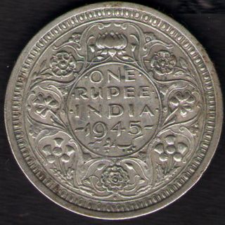 British India - 1945 - George Vi One Rupee Silver Coin Ex - Rare Coin photo