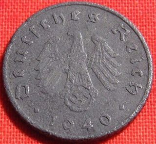 Ww2 German 1940 - A 5 Rp Reichspfennig 3rd Reich Zinc Nazi Coin (rl 1128) photo