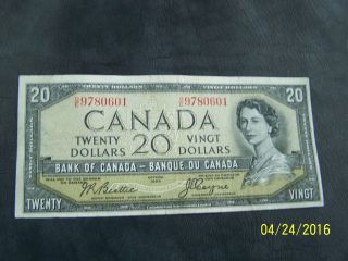 1954 $20 Dollar Bank Of Canada Note Devil ' S Face Beattie - Coyne D/e 9780601 photo
