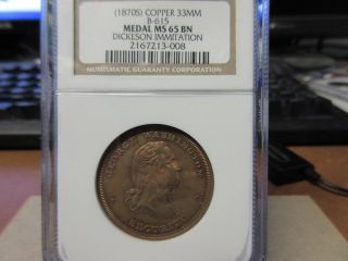 (1870 ' S) B - 615 Dickeson ' S Coin & Medal / Hog Penny Ngc Ms 65 Bn R - 7 photo