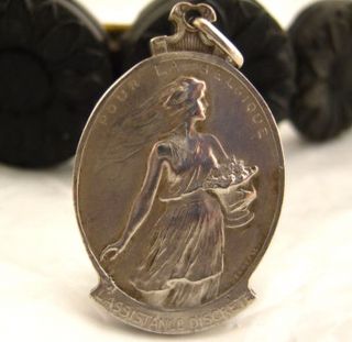 Vintage Belgian Art Nouveau Women Art Silvered Bronze Medal Pendant By Devreese photo