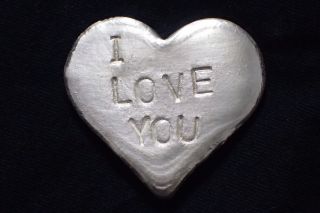 50 Gram I Love You Hand Poured Silver Heart.  999 Fine Silver 50g Silver photo