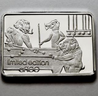 Green Country Gcm Dogs Pool 1 Troy Oz.  999 Silver Bar Rare Only 100 photo