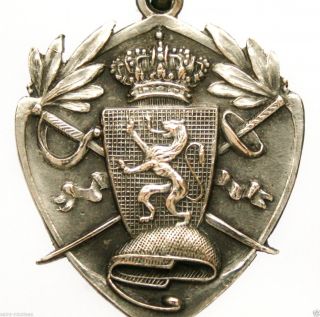 Crossed Swords & Heraldic Lion Decors - 1934 Antique Art Medal Pendant photo