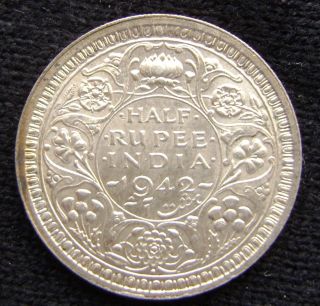 British India Half Rupee,  1942 B Uncirculated Silver photo