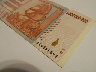 Zimbabwe 5 Billion Dollars Banknote Aa 4266394 About Uncirculated photo