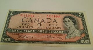 1954 Canada $2 Two Dollars Note.  Wu1111444 Beautiful/rasminsky Elizabeth Ii photo