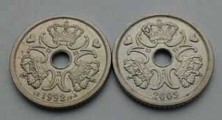 Denmark 1 Krone 1992 Lg;jp;a & 2005.  Margrethe Ii.  Cu - Ni.  One Dollar Coin. photo