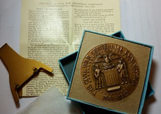 1965 Civil War Centennial Medallic Art Co.  Bronze Medal W Orig Box & Paperwork photo
