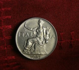 Italy 1 Lira 1923 R World Coin Km62 Italian Lire Crowned Savoy Shield photo
