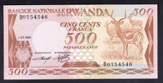 Rwanda 500 Francs 1981 Unc P.  16,  Banknote,  Uncirculated photo