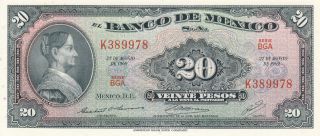 Banco De Mexico Mexico 20 Pesos 1969 Gem Unc photo