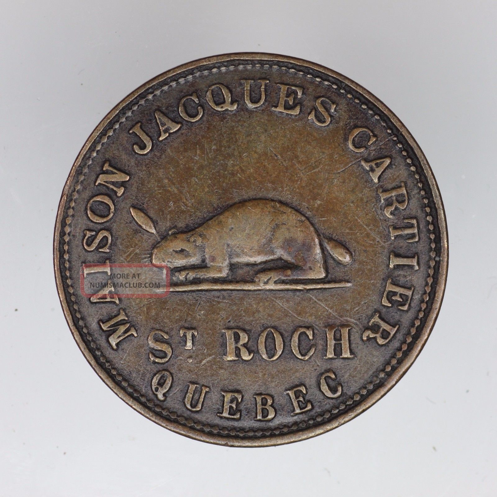 1857 Copper Lower Canada Qubec 1 Cent Maison Jaques Cart Beaver Rare Coins: Canada photo