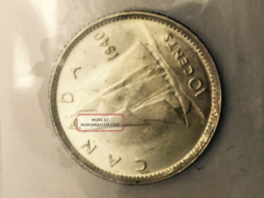 1940 Canadian Ten Cent Silver Dime Coin Iccs Graded Ms63