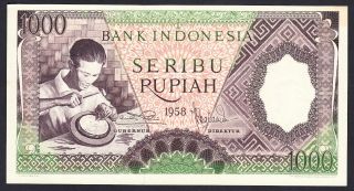 Indonesia 1000 Rupiah 1958 Xf,  P.  62,  Banknote,  Uncirculated photo