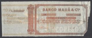 Banco Maua & Cia,  Argentina,  Proof 5 Pesos,  Specimen 18 - (ca 1860) photo