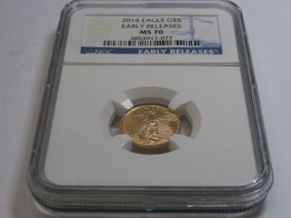 2014 $5 American Gold Eagle Coin 1/10 Oz.  Ngc Ms 70 photo