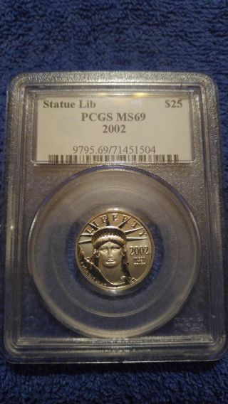 2002 $25 (1/4 Oz) American Statue Of Liberty Platinum Coin - Pcgs Ms69 photo