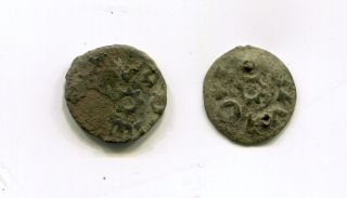 Romania 2 X ?radu I,  1377 - 1383 Ad Dracula.  Wallachia? Medieval Copper Coin photo