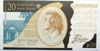 Poland 2009 20 Zlotych F.  Chopin Commemorative Unc In Folder photo