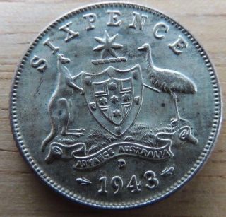 Austrailia 1943 - D Silver 6 Pence Choice Au Awesome photo