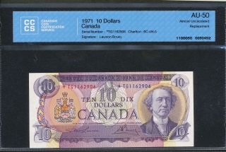 1971 $10 Bank Of Canada Replacement Tg 1162906 Cccs Au - 50 Bc - 49ca Bv $200 photo