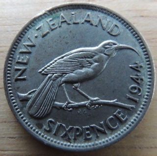 Zealand 1944 Silver 6 Pence Extra Fine,  Awesome photo