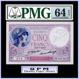 Qpm - France P 72d - 1926 - 32 5 Francs Pmg Unc 64 Epq photo