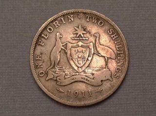 1911 Australia George V Silver Florin / 2 Shillings photo