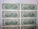 Rare Sheet Of 16 Uncut 1995 Us Two Dollar Bills Uncirculated Paper Money: US photo 5