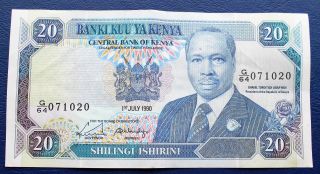 1990 Bank Of Keya 20 Shillings Banknote Daniel Moi Issue Circulated Mp 6 photo