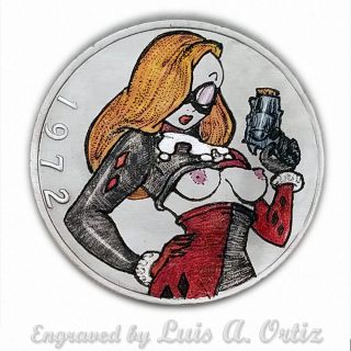 Harlequin Rabbit S1050 Ike Hobo Nickel Engraved & Colored Pinup By Luis A Ortiz photo