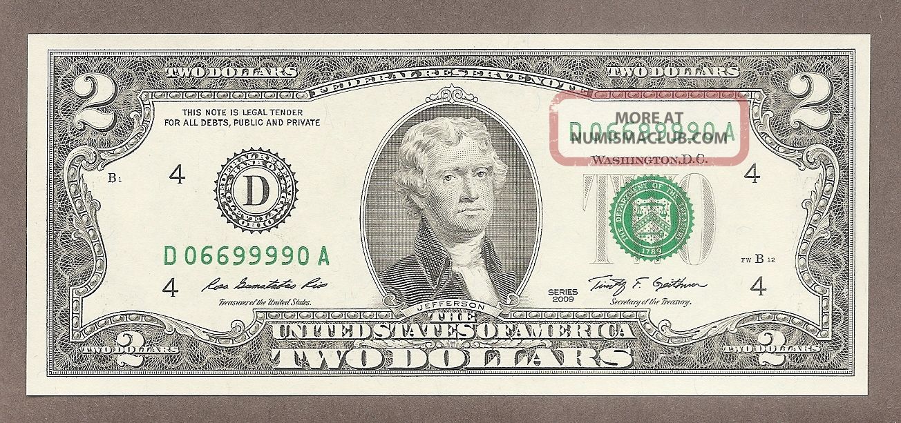 2009 - $2 Unc Fancy Liars Poker 4 - 9 ' S 06699990 Note Small Size Notes photo