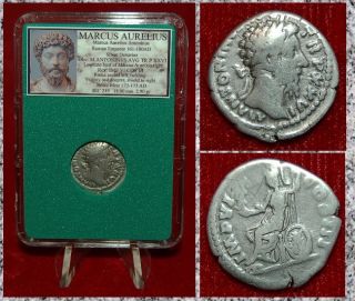 Roman Empire Coin Marcus Aurelius Roma On Reverse Silver Denarius photo