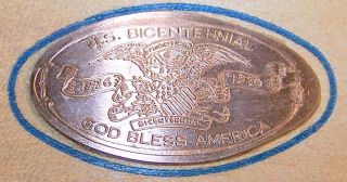 Kir - 39: Vintage Elongated Cent On Wood Card: Bicentennial / God Bless America photo